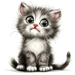 Adorable Playful Kitten with Big Eyes Captivatingly Posing for a Portrait in a Cartoon Style