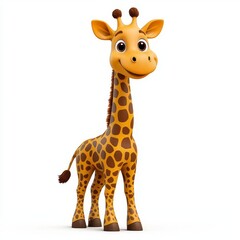 Fototapeta premium A photostock of a cute cartoon giraffe with a long neck and bright brown spots, isolated on a clean white background, adorable and fun, High Quality