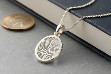 Elegant silver pendant designed with a unique fingerprint pattern.