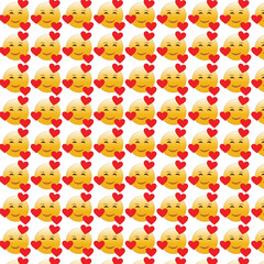 Cartoon Smiley Faces and Heart Pattern with Playful Repeating Design