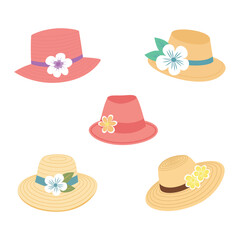 Set of Beautiful Summer Beach Woman Hat Headgear Fashion with Flower Decoration