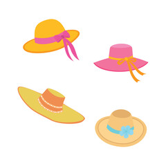 Collection of Summer Beach Woman Panama Straw Hat Fashion with Ribbon Decoration