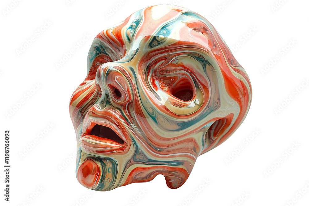 Poster abstract colorful sculpture with distorted face and unique swirls