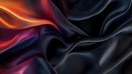 Obraz premium Silk fabric, abstract wavy black satin fabric background. Generative AI