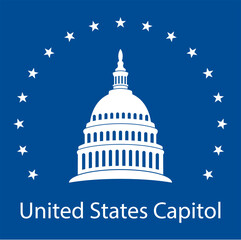 vector icon of united states capitol hill building washington dc, american congress dome symbol design on blue sky background. white house