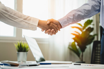 Deal agreement confirm, Two business people shaking hands to be partner in business and support...