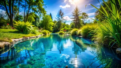 Tranquil Blue Pool in Rural Setting: Stunning Macro Photography
