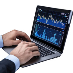 Dynamic Financial Analysis on a Laptop Displaying Stock Market Trends and Charts