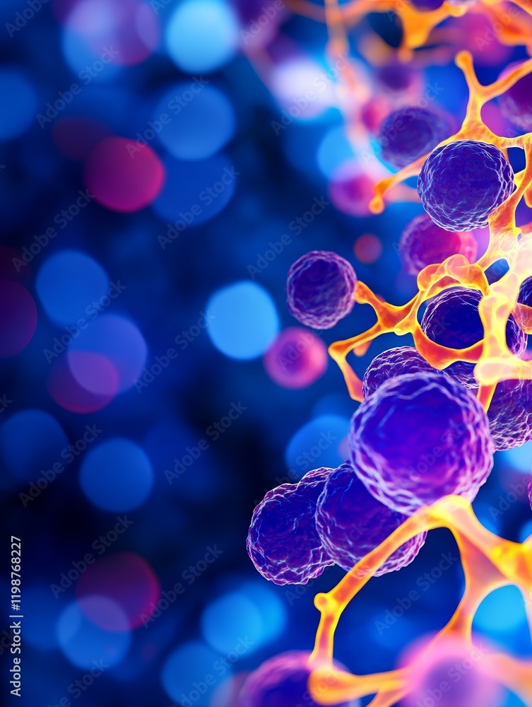 Aufkleber abstract representation of cells and molecular structures on a colorful background.