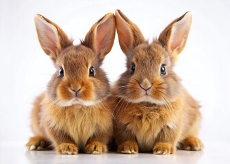 Fototapeta premium Two Adorable Brown Bunnies Isolated on White Background - High-Resolution Stock Photo