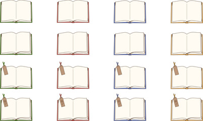 見開かれたハードカバーの本のベクター素材イラストセット