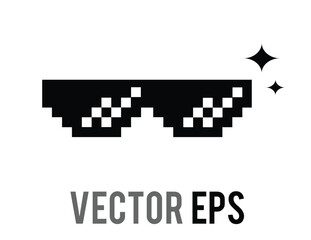 8 bit pixel cool black sun glasses, sunglasses flat icon with blinking stars