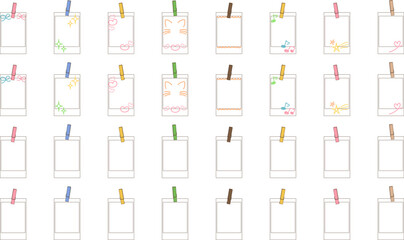 インスタントフィルム風フォトフレームのベクター素材イラストセット