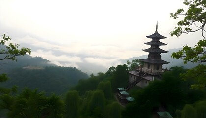 a tall building sitting on top of a lush green hillside