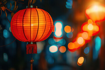 Obraz premium Beautiful holiday composition for happy celebrate chinese festival of lanterns, abstract vivid composition consists of fictional unreal fantastic vision on background