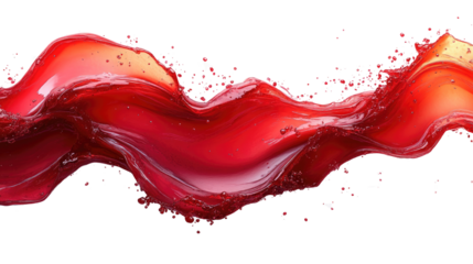 Vibrant and energetic splash of a red liquid similar to red berry jam, syrup, juice or punch isolated on a transparent background