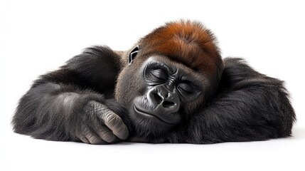 Fototapeta premium Sleeping gorilla, peaceful, dark fur.