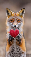 Fototapeta premium Fox with heart symbolizing love and playfulness