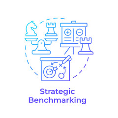 Strategic benchmarking multi color concept icon. Improving company positions. Business processes analytics. Round shape line illustration. Abstract idea. Graphic design. Easy to use in article