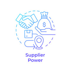 Supplier power blue gradient concept icon. Influence price and terms of services providing. Porter 5 forces. Round shape line illustration. Abstract idea. Graphic design. Easy to use in brochure