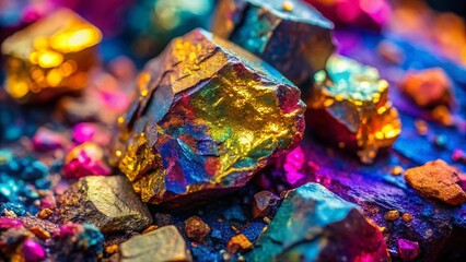 Vibrant Chalcopyrite, Pyrite & Calcite Mineral Formation Aerial View