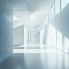 Obraz premium Discover a serene minimalist gallery interior showcasing pure light and clean architectural lines. This space embodies simplicity and elegance for modern art displays.