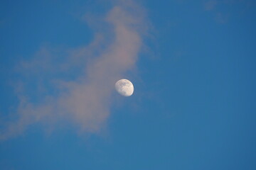 冬空　夕焼け空と月