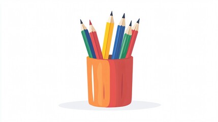 Vibrant Color Pencils in an Orange Holder: A Creative Essential for Drawing, Sketching, and Illustration