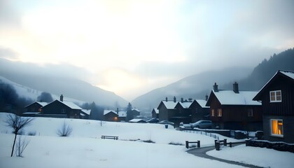 Fototapeta premium a snow covered field with houses in the background