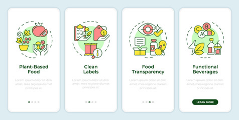 Food industry trends onboarding mobile app screen. Walkthrough 4 steps editable graphic instructions with linear concepts. UI, UX, GUI template. Montserrat SemiBold, Regular fonts used