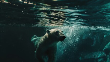 Polar bear swimming gracefully in icy Arctic waters