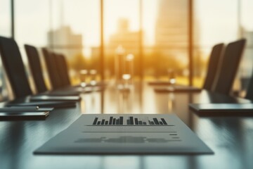 Strategic business meeting modern conference room document analysis bright environment professional viewpoint corporate strategy