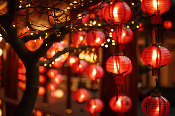 Beautiful holiday composition for happy celebrate chinese festival of lanterns, abstract vivid composition consists of fictional unreal fantastic vision on background