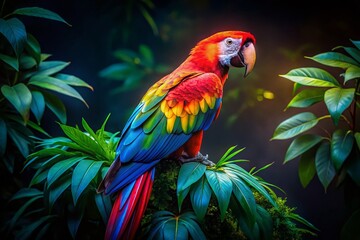 Fototapeta premium Vibrant Night Parrot on Lush Green Branch - AI Generated Stock Photo