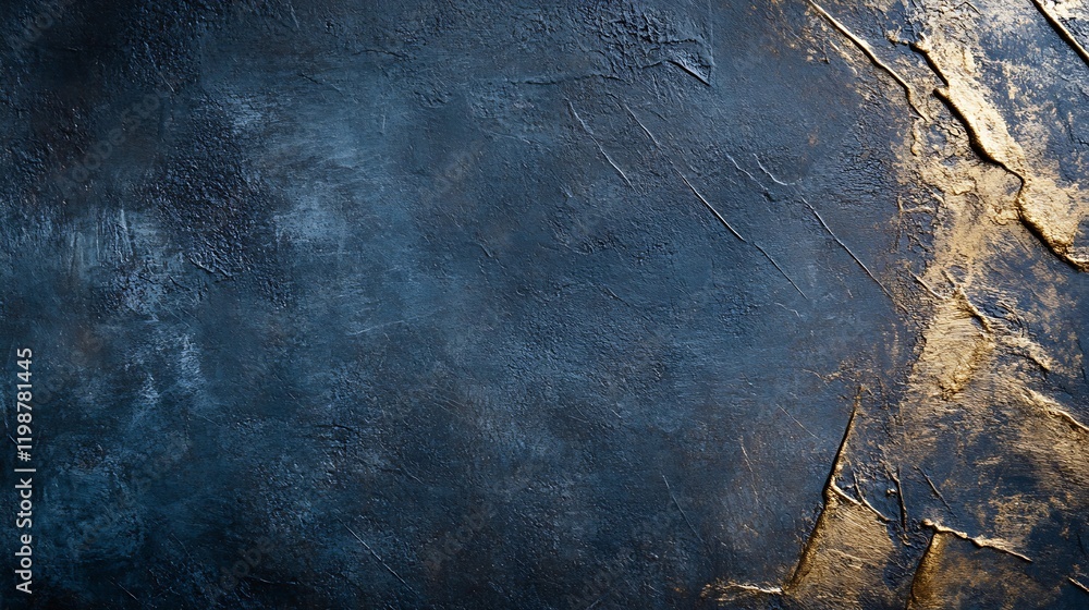 Poster abstract metallic texture with deep blue and gold elements and cracked surface : generative ai