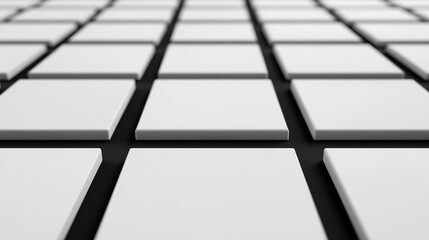 Minimalist concept style. White tiles arranged in a grid pattern on a surface.
