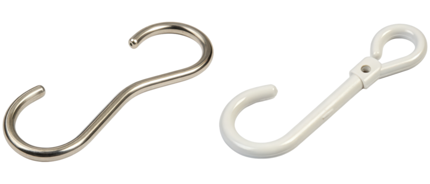 Two hooks made of metal and plastic isolated with transparent background