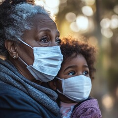 A olderly black woman is sick with metapneumovirus virus (hmpv) and and her granddaughter