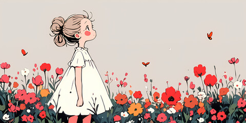 Fototapeta premium illustration of a girl with flowers background