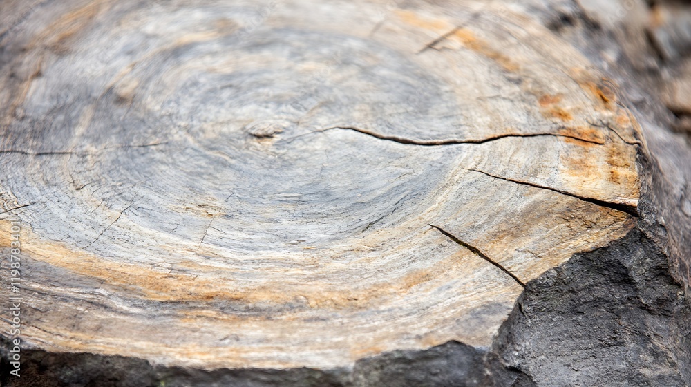 Aufkleber weathered tree stump with crack patterns showcasing natural aging and earth tones : generative ai
