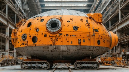 Large Orange Spherical Vessel In Industrial Setting