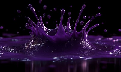 Purple liquid splash crown, dark background.