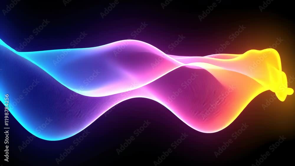 Poster vibrant, colorful wave of light flows gracefully against dark background, showcasing smooth gradient