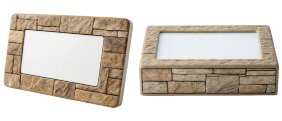 Stone textured picture frame isolated with transparent background