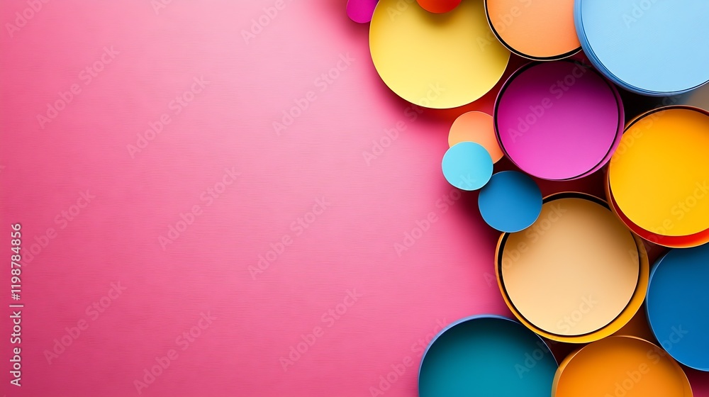 Aufkleber creative colorful circles on pink background for modern artistic design : generative ai