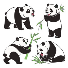 Panda. Bear cute funny animal character in forest cartoon collection