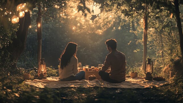 Romantic Sunset Picnic under the Trees