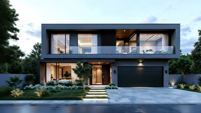 Modern luxury house with elegant design and glass elements