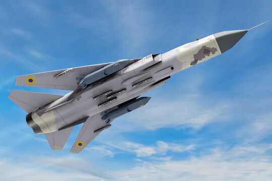 Ukrainian Skukhoi SU-24 supersonic tactical bomber with two Storm Shadow long-range air-launched cruise missiles - 3d rendering