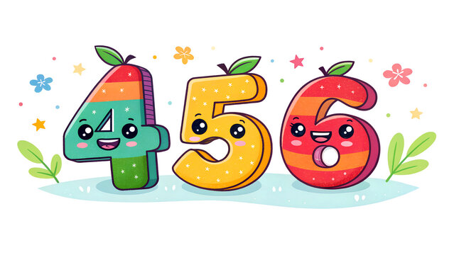 Bold and Vibrant Number 456 for Preschool Kids with Bright Colors and Patterns